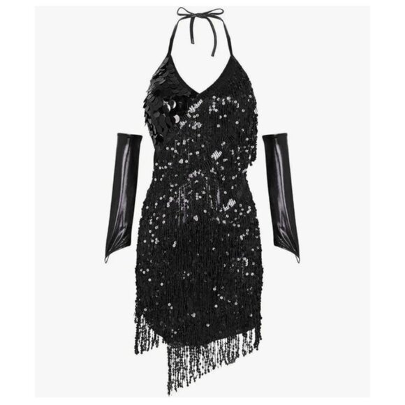 Blue sequins dress Latin Dance Dress 1920 Flapper Costume Size Medium - Picture 11 of 13